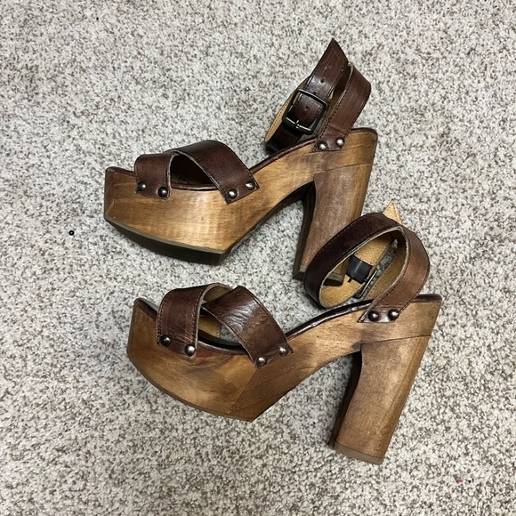 Brown Bed|Stu Women Leather Madeline Platform Sandals Heels 7 - Picture 6 of 8
